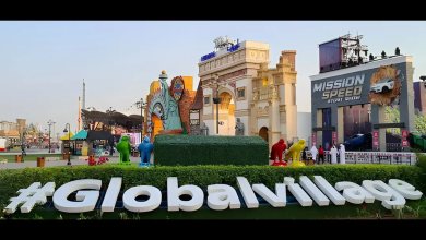 Dubai Global Village Season 30 launch featuring drones, skydivers, fireworks, Dubai Police supercars, and new attractions
